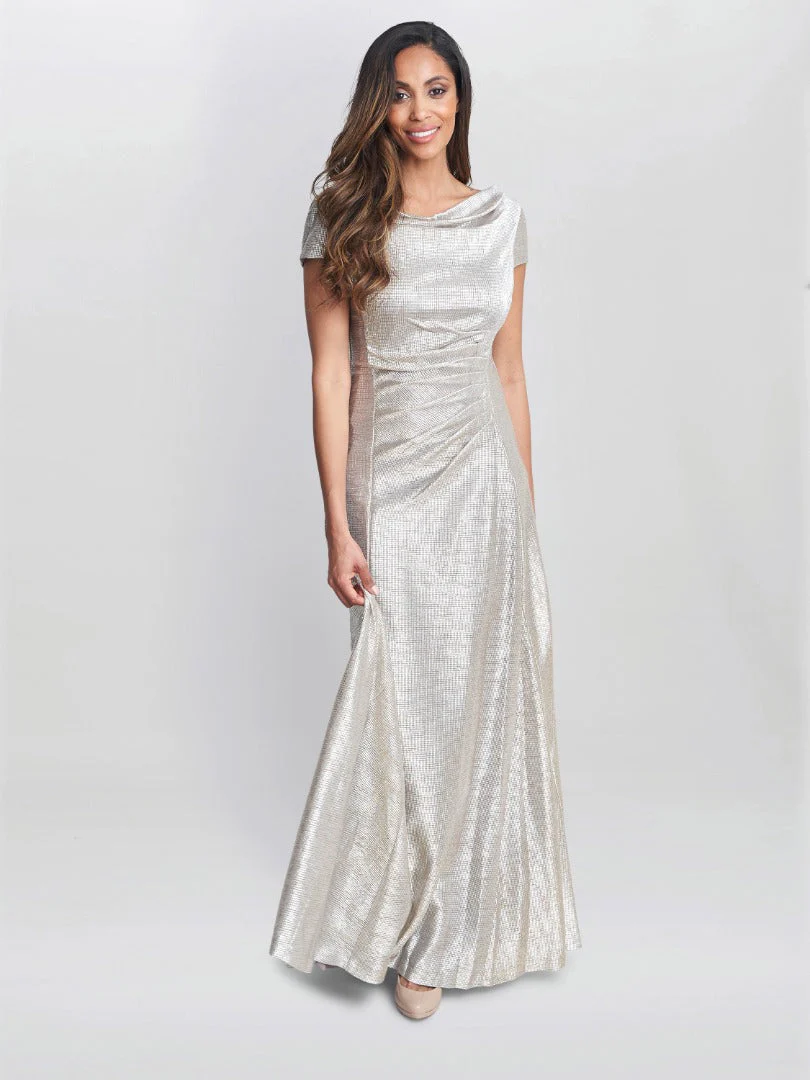 Gina Bacconi Alivia Metallic Cowl Maxi Dress