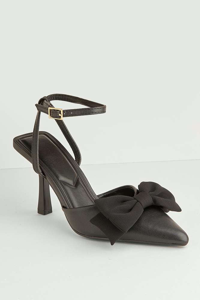 Alua Bow Detail Anklestrap Court Shoes in Black - Image 4