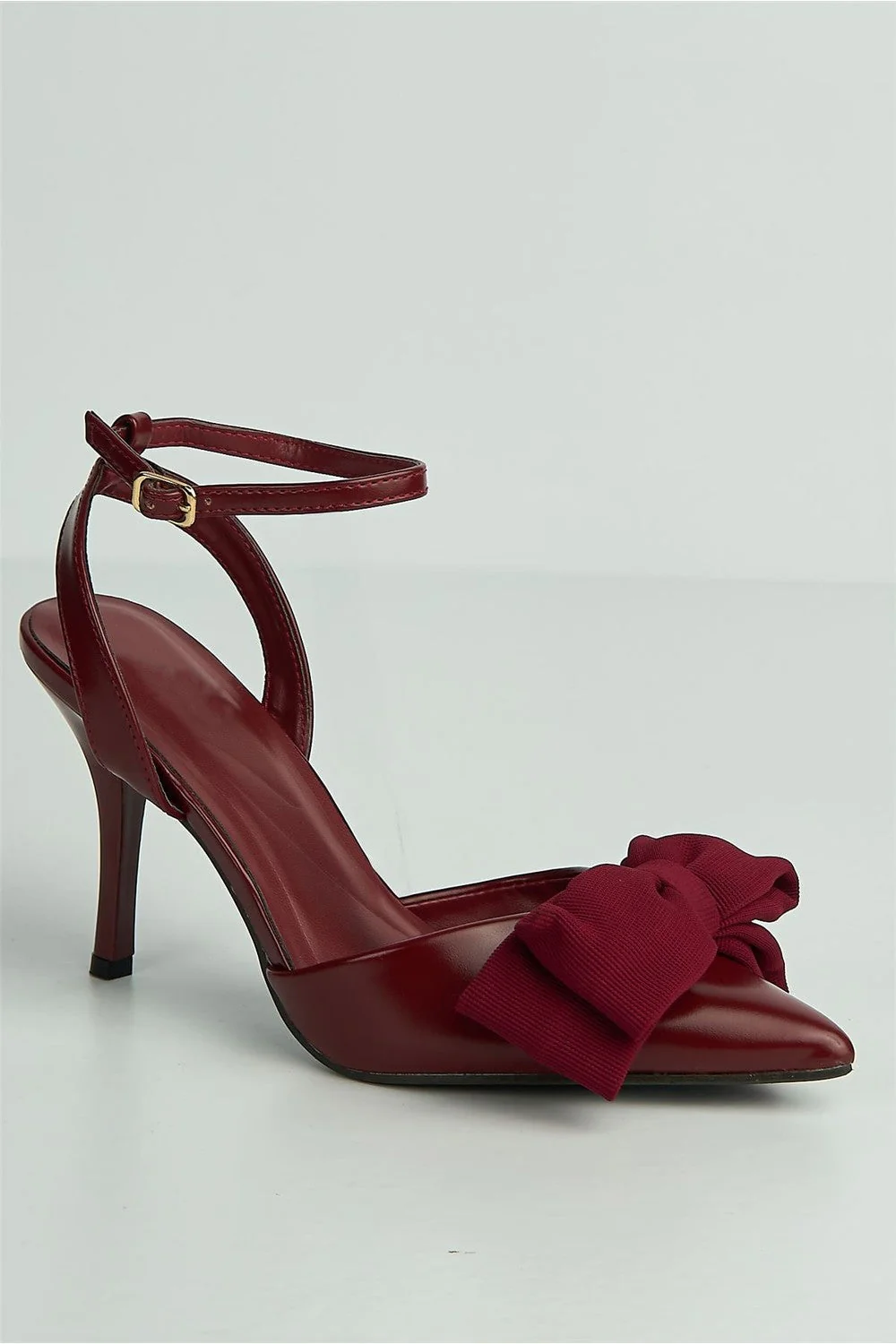 Alua Bow Detail Anklestrap Court Shoes in Wine - Image 4
