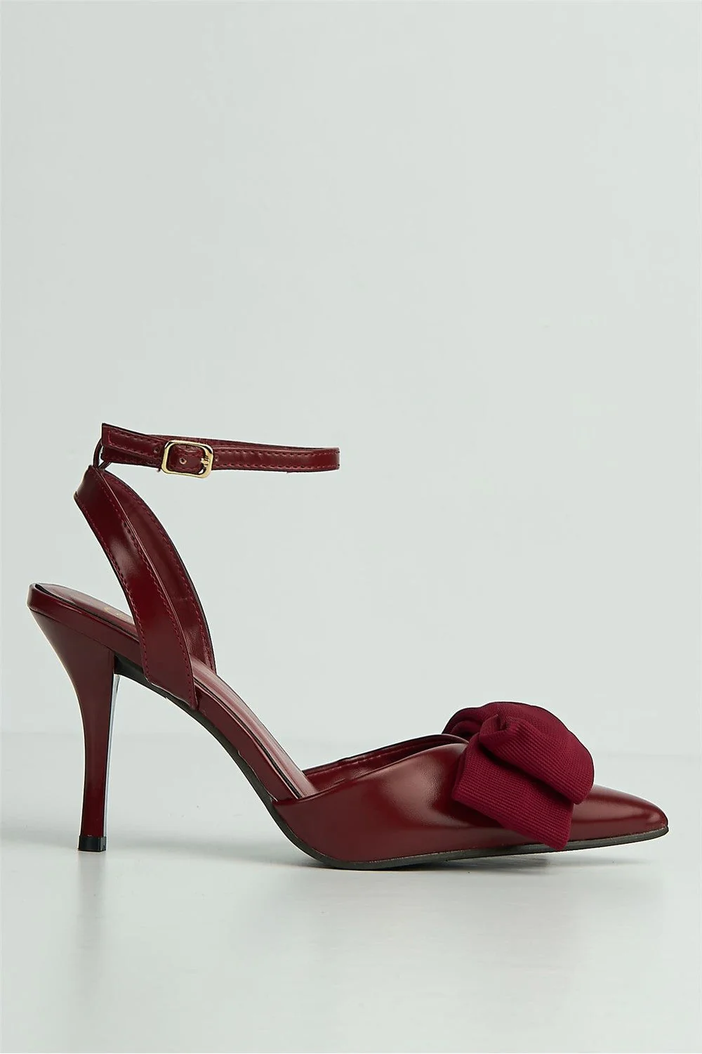 Alua Bow Detail Anklestrap Court Shoes in Wine - Image 5