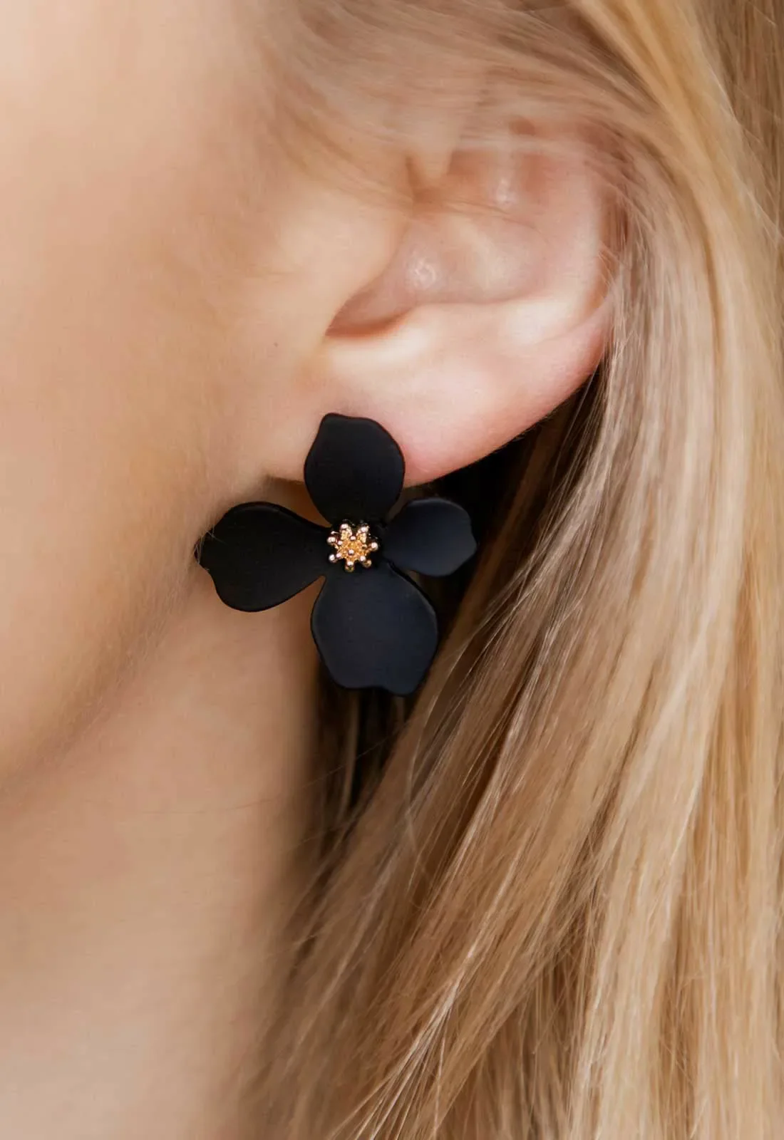Always Chic Black Flower Earrings - Image 2