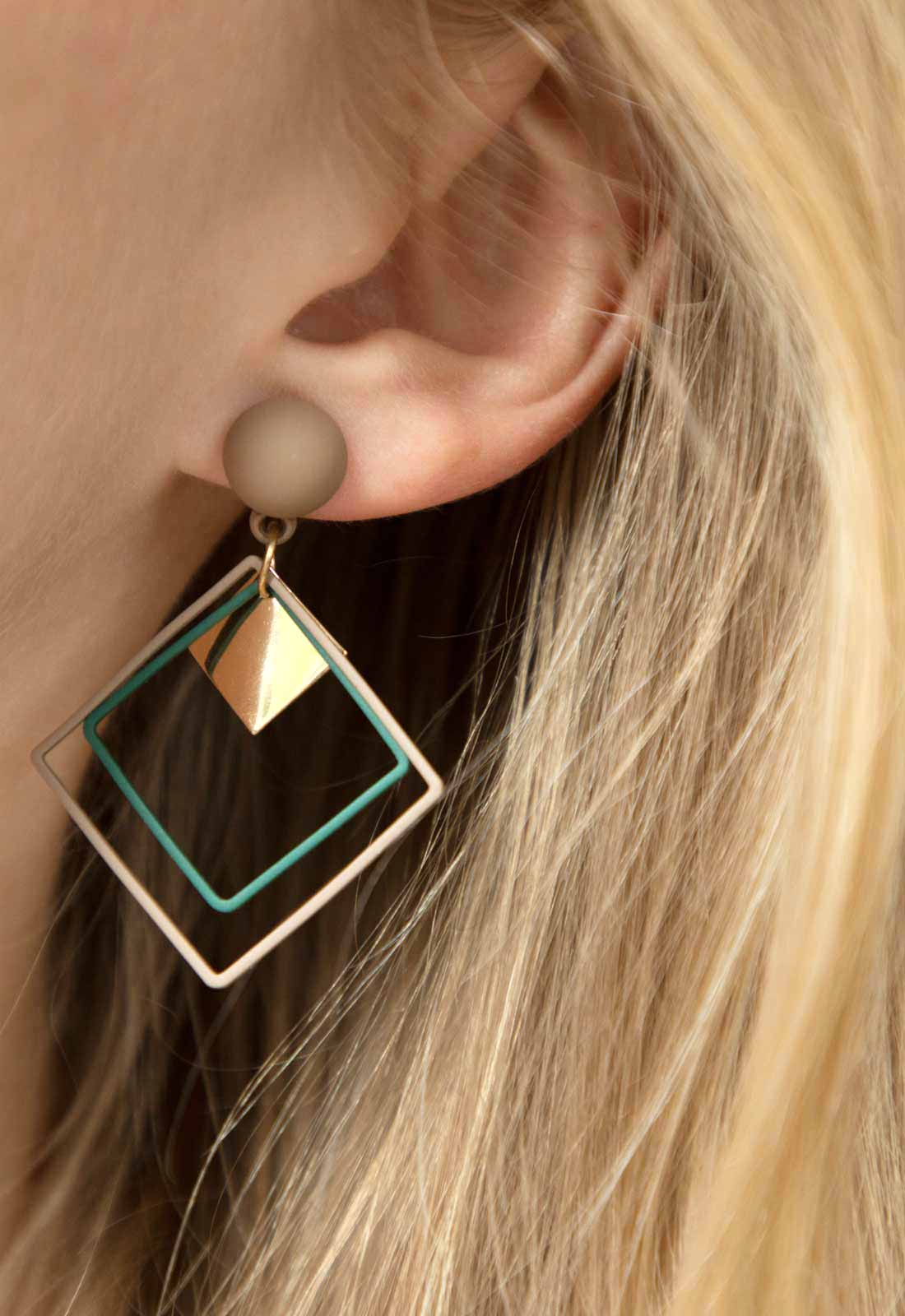 Always Chic Blue/Brown Diamond Drop Earrings - Image 2