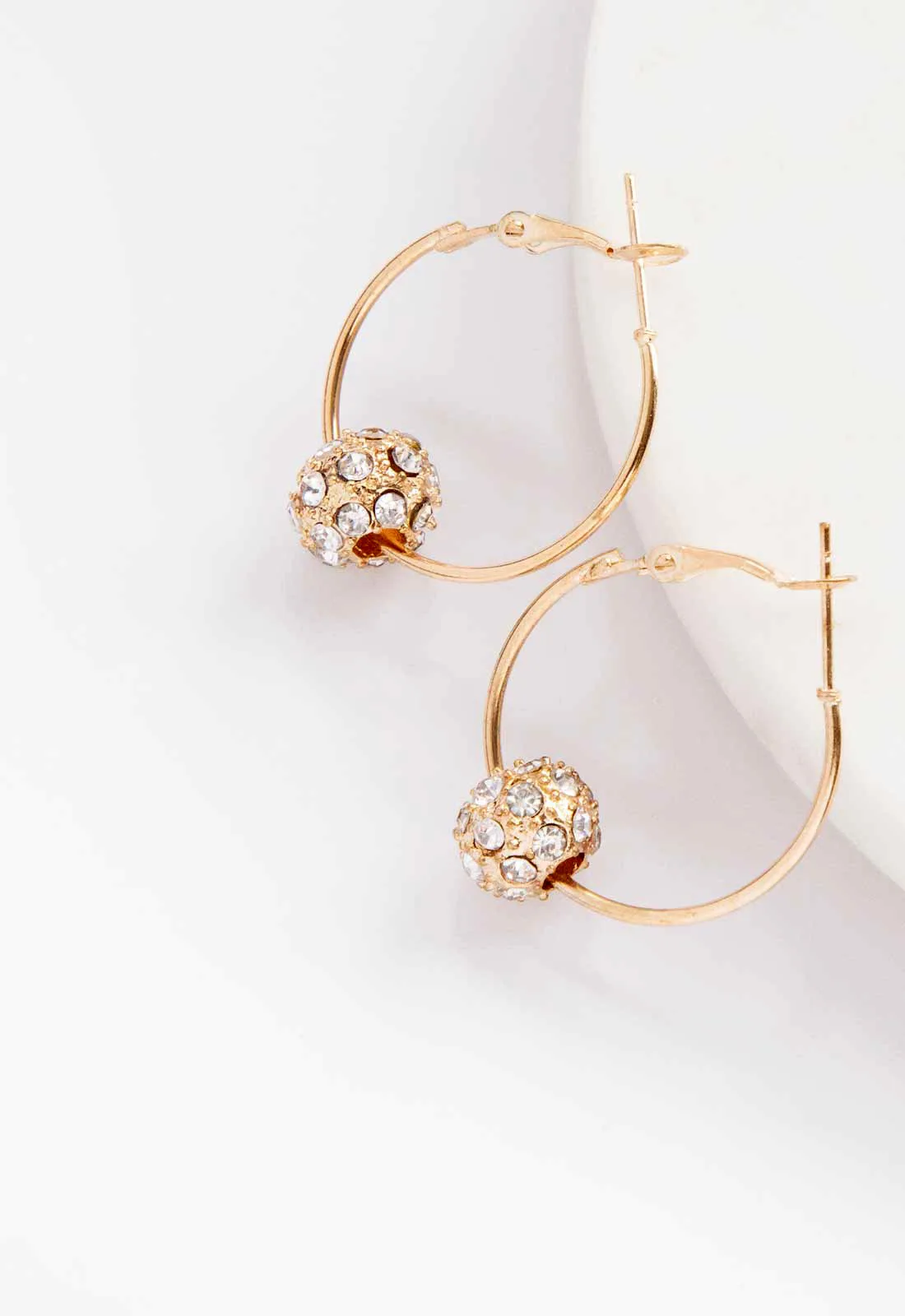 Always Chic Gold Crystal Ball Hoop Earrings - Image 3