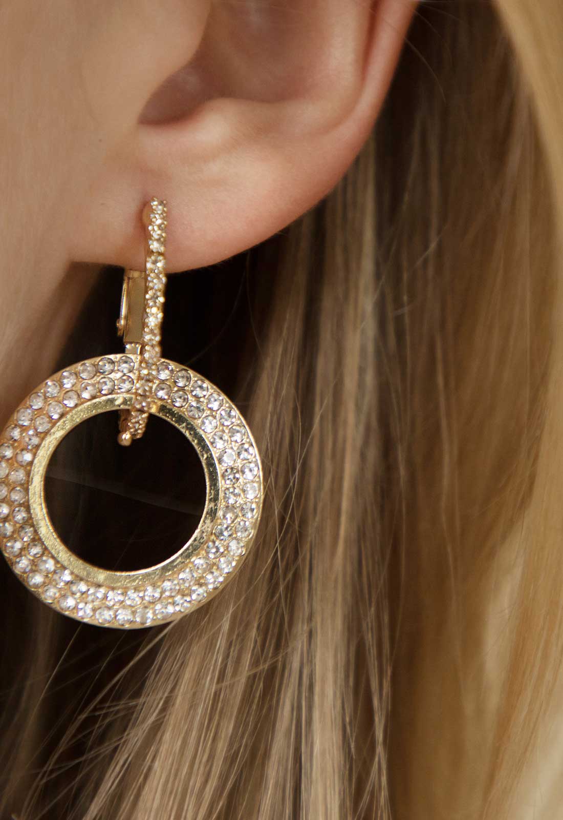 Always Chic Gold Crystal Double Hoop Earrings - Image 2