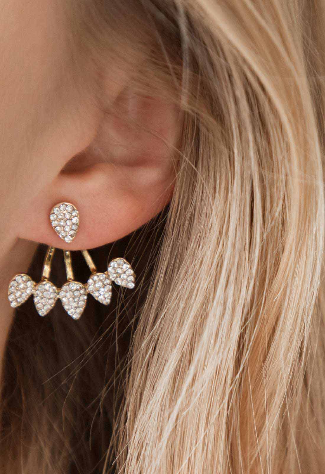 Always Chic Gold Petal Crystal Jacket Earrings - Image 2