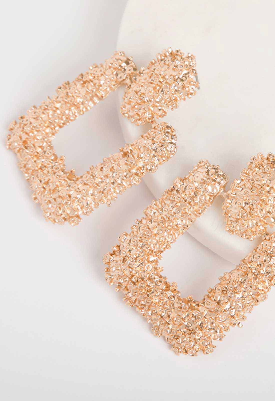 Always Chic Gold Textured Square Earrings - Image 3