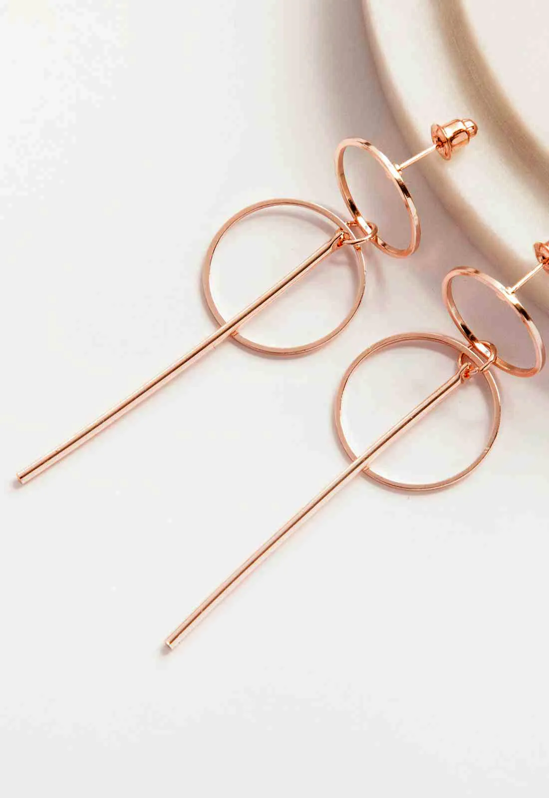 Always Chic Rose Gold Bar Double Hoop Earrings - Image 3