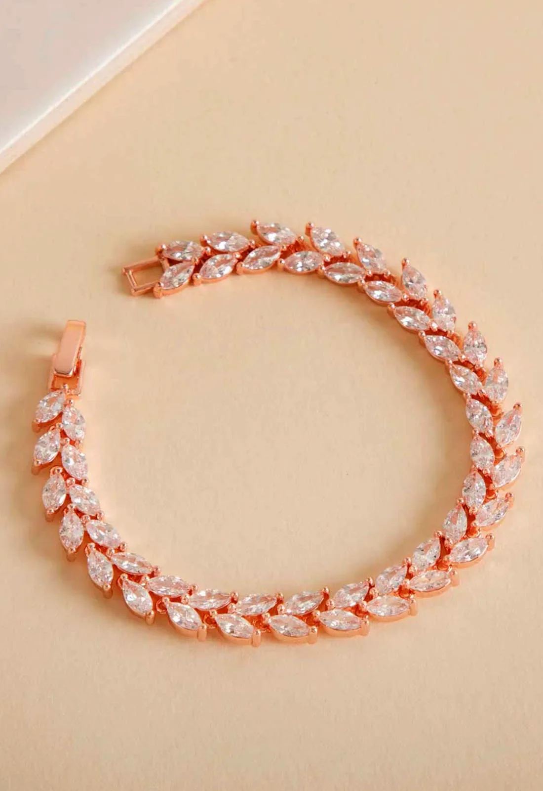 Always Chic Rose Gold Crystal Leaf Tennis Bracelet - Image 4