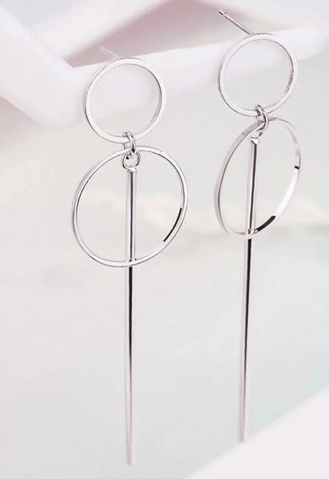 Always Chic Silver Bar Detail Double Hoop Earring - Image 3