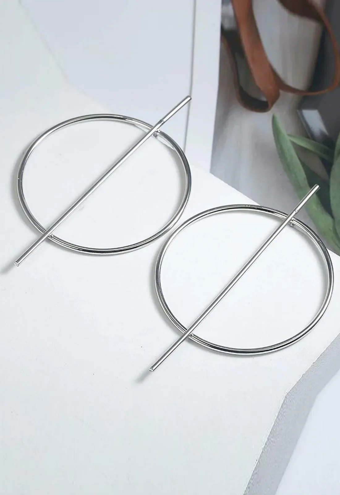 Always Chic Silver Bar Detail Hoop Earring - Image 3