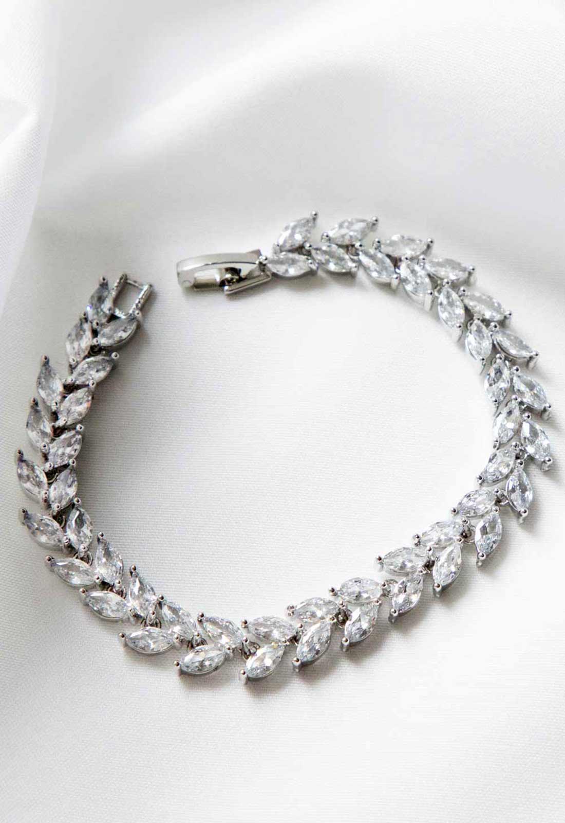 Always Chic Silver Crystal Leaf Tennis Bracelet - Image 4