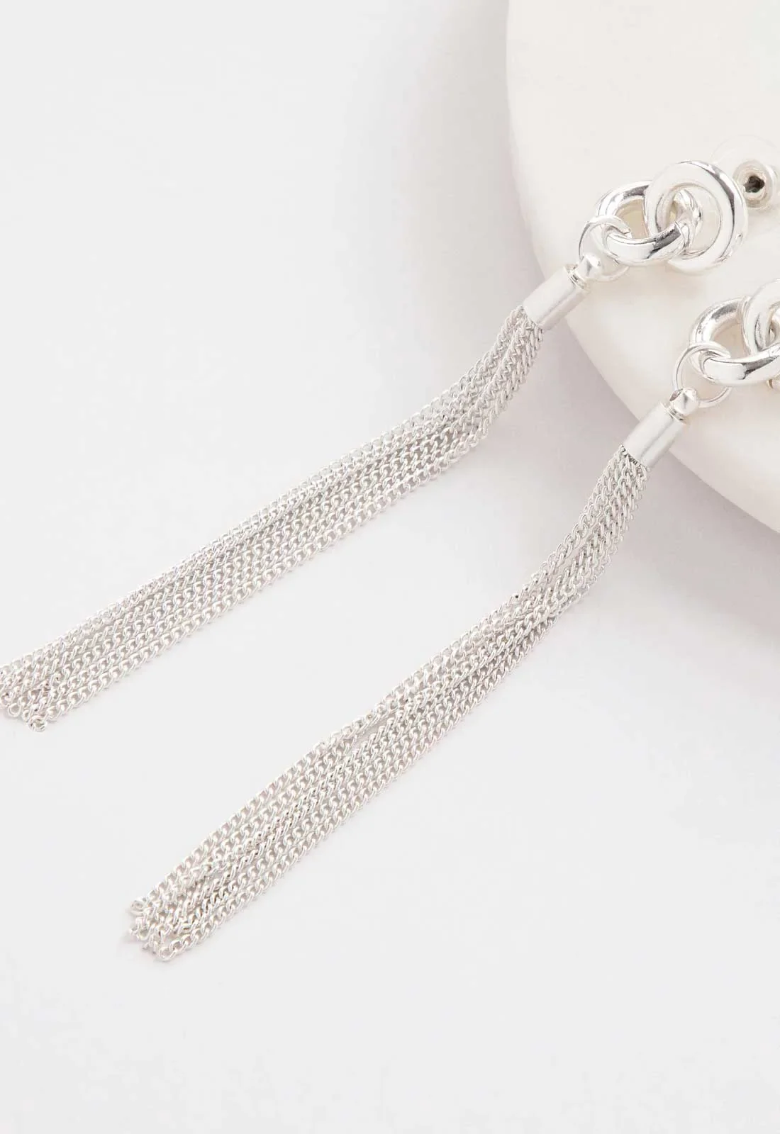 Always Chic Silver Knot and Tassel Earrings