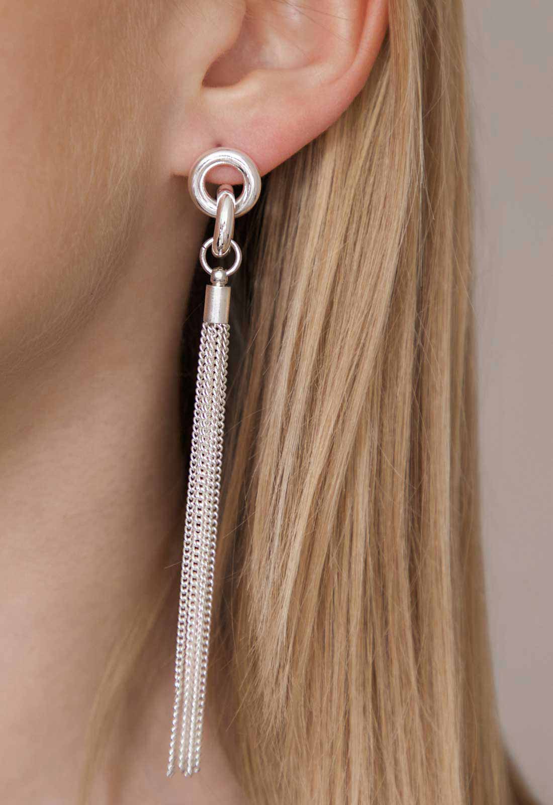 Always Chic Silver Knot and Tassel Earrings - Image 2