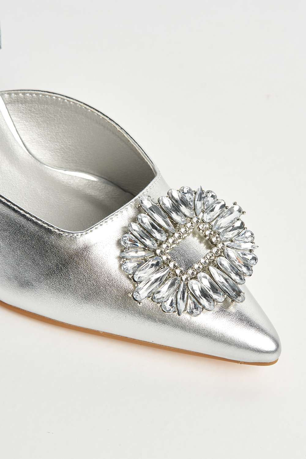 Miss Diva Silver Amira Diamante Court Shoes - Image 6