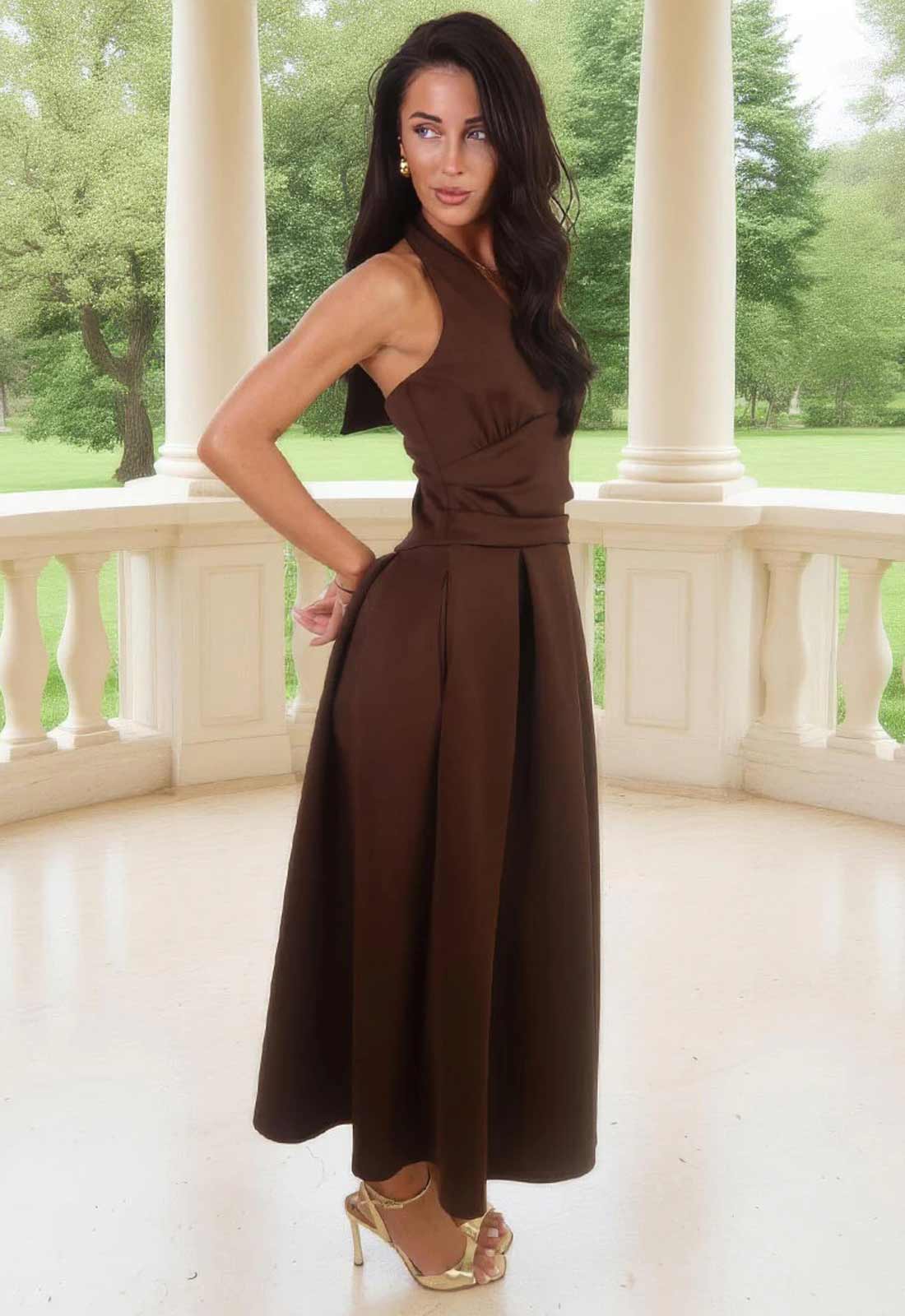 AX Paris Chocolate Halter Neck Wedding Guest Dress - Image 3
