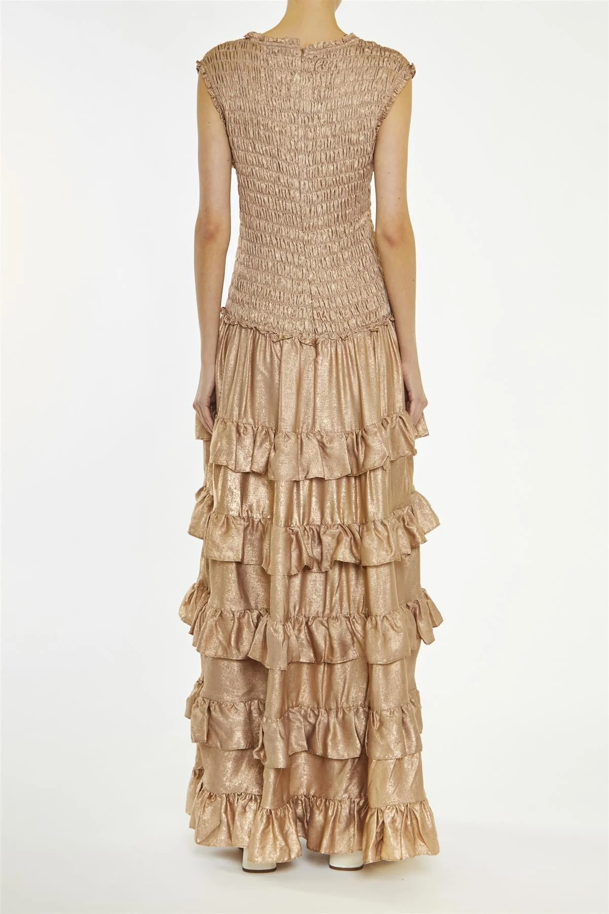 True Decadence Dark Azaria Metallic-Copper Smocked Dropped-Waist Maxi-Dress - Image 2