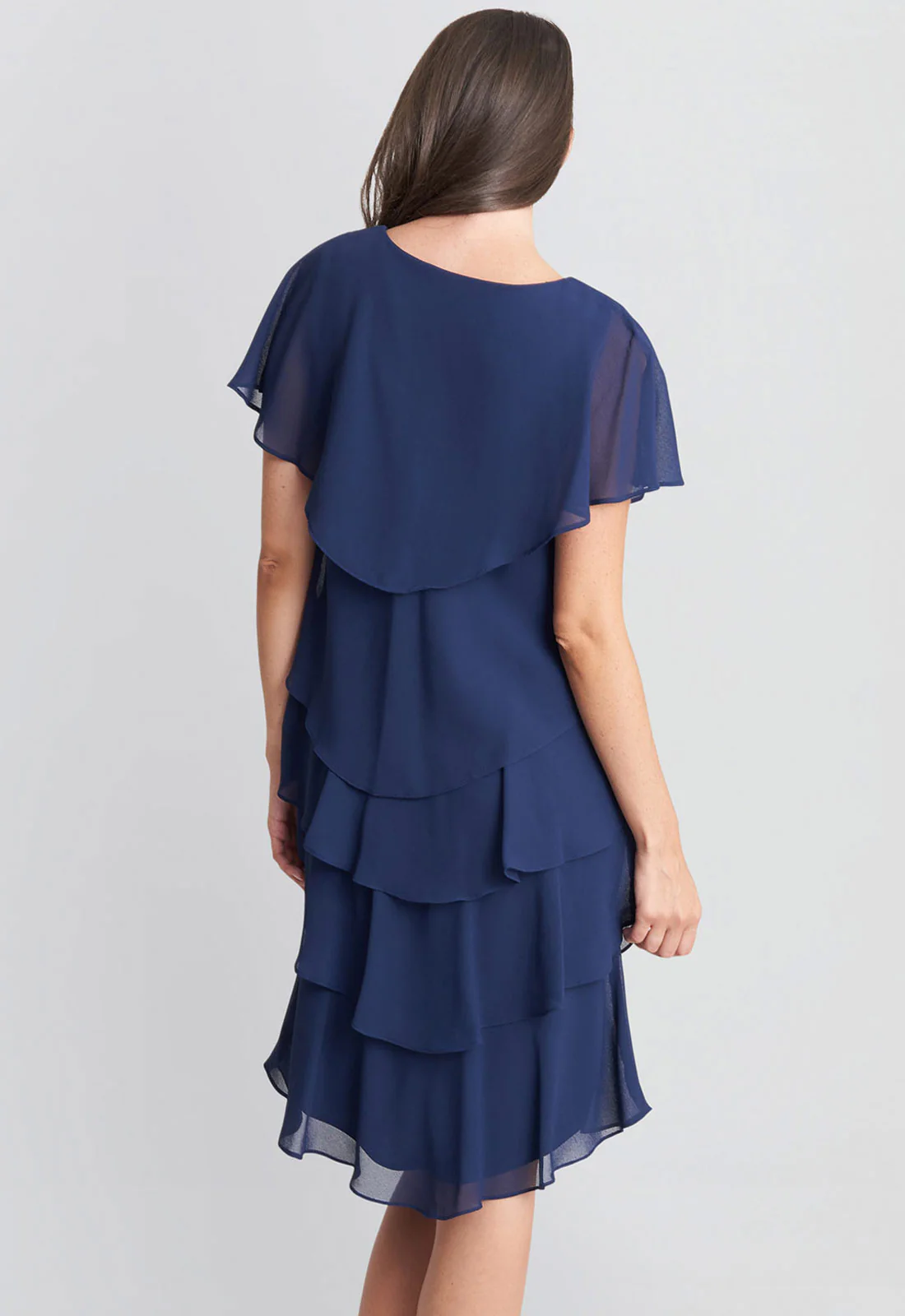 Gina Bacconi Navy Bella Georgette Tiered Dress - Image 3