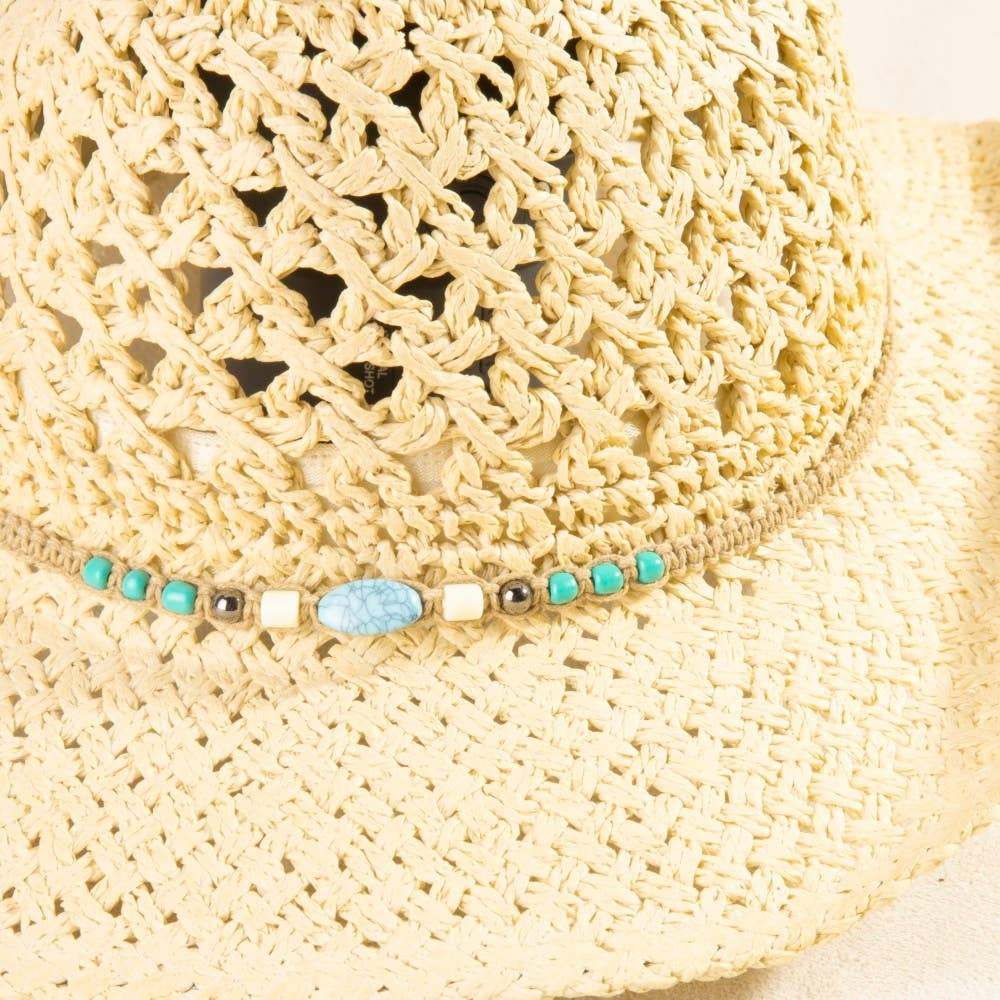 Braided Beads Straw Cowboy Hat: KA - Image 5