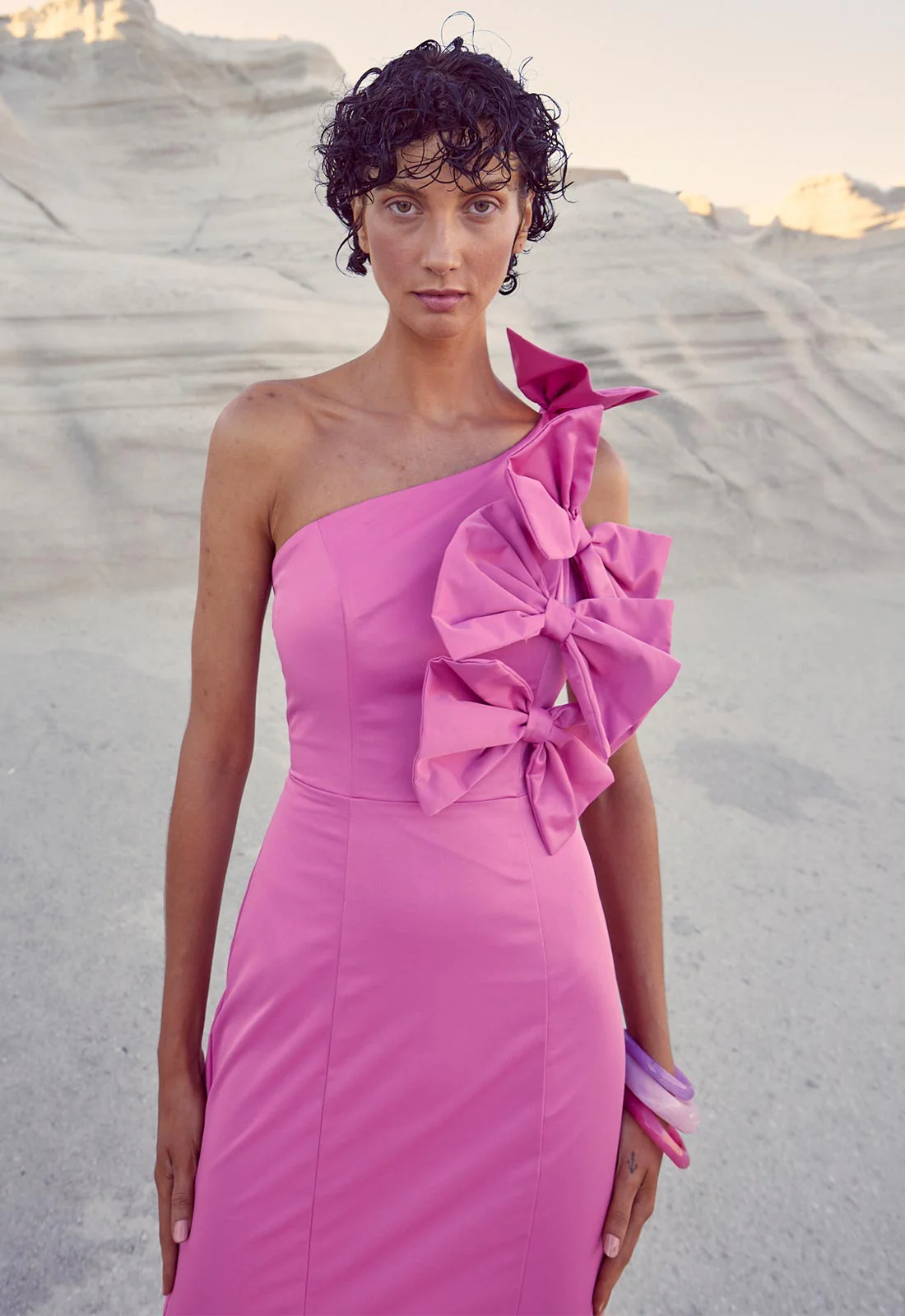 True Decadence Bright-Pink Kathleen Asymmetric-bow Maxi Dress - Image 2