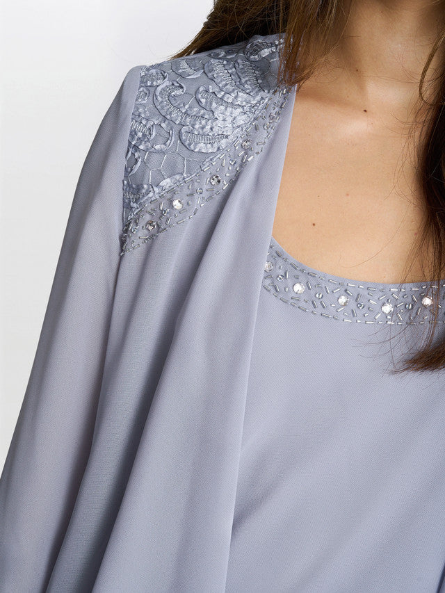 Gina Bacconi Camira Lace Shoulder Bead Tier Jacket Dress - Image 3