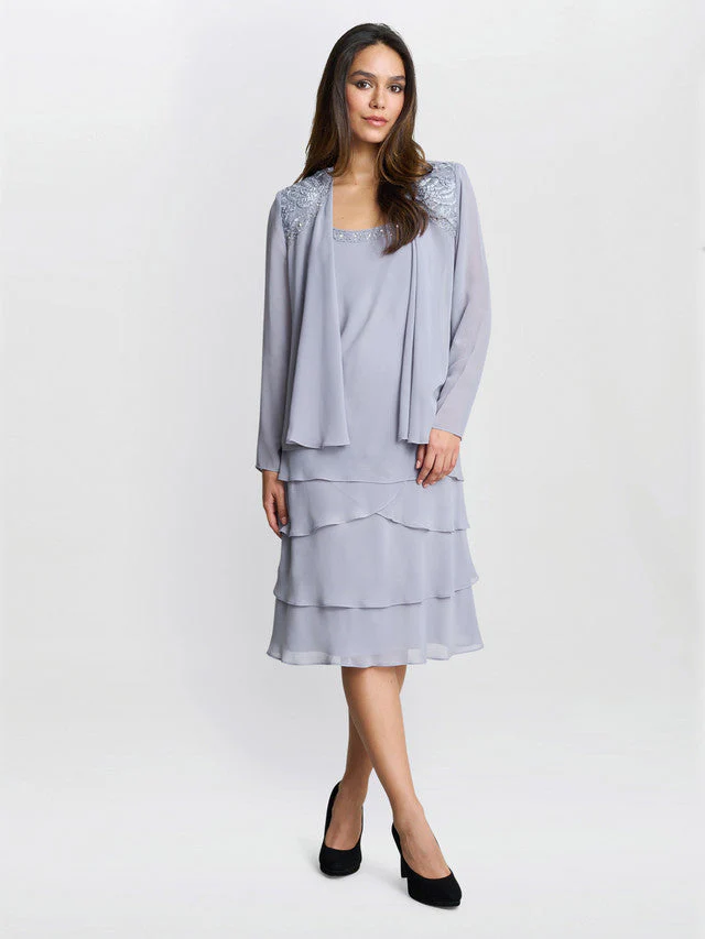Gina Bacconi Camira Lace Shoulder Bead Tier Jacket Dress - Image 4