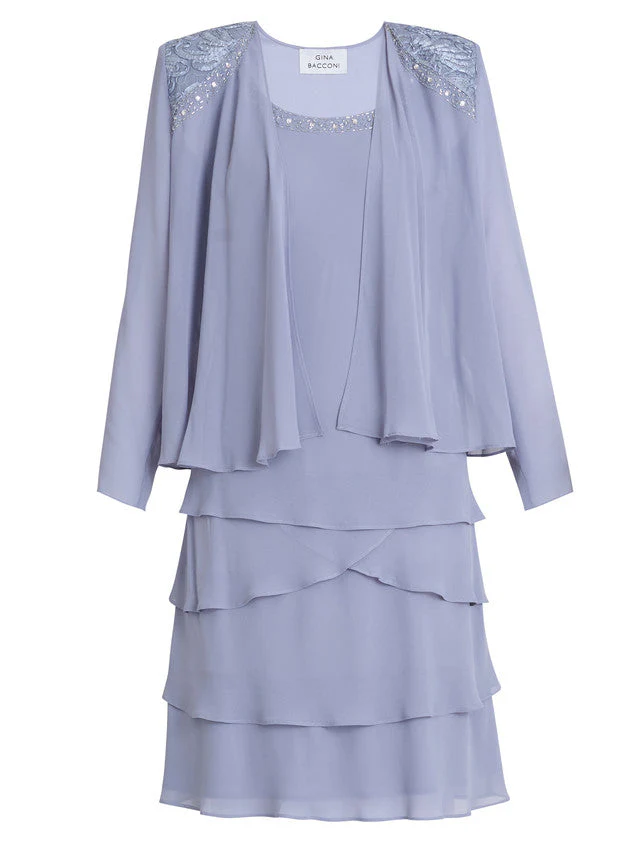 Gina Bacconi Camira Lace Shoulder Bead Tier Jacket Dress - Image 5