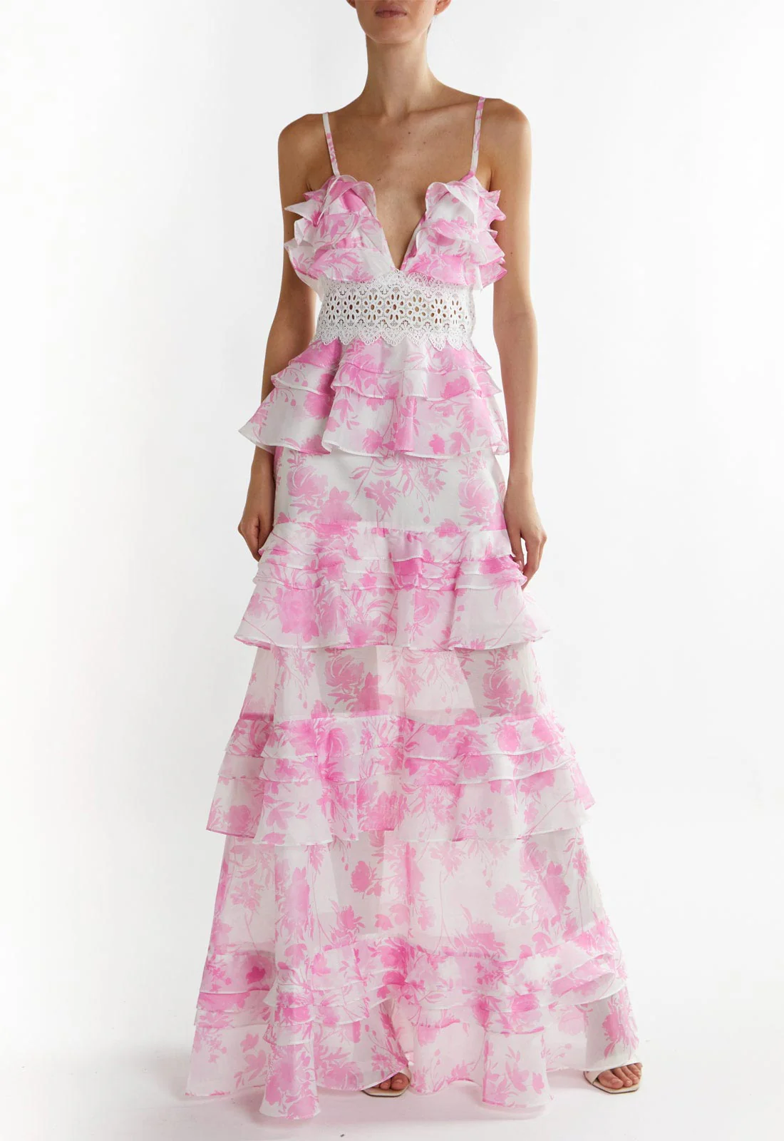 True Decadence Candy-Pink Floral Mila V-Neck Maxi Dress - Image 3