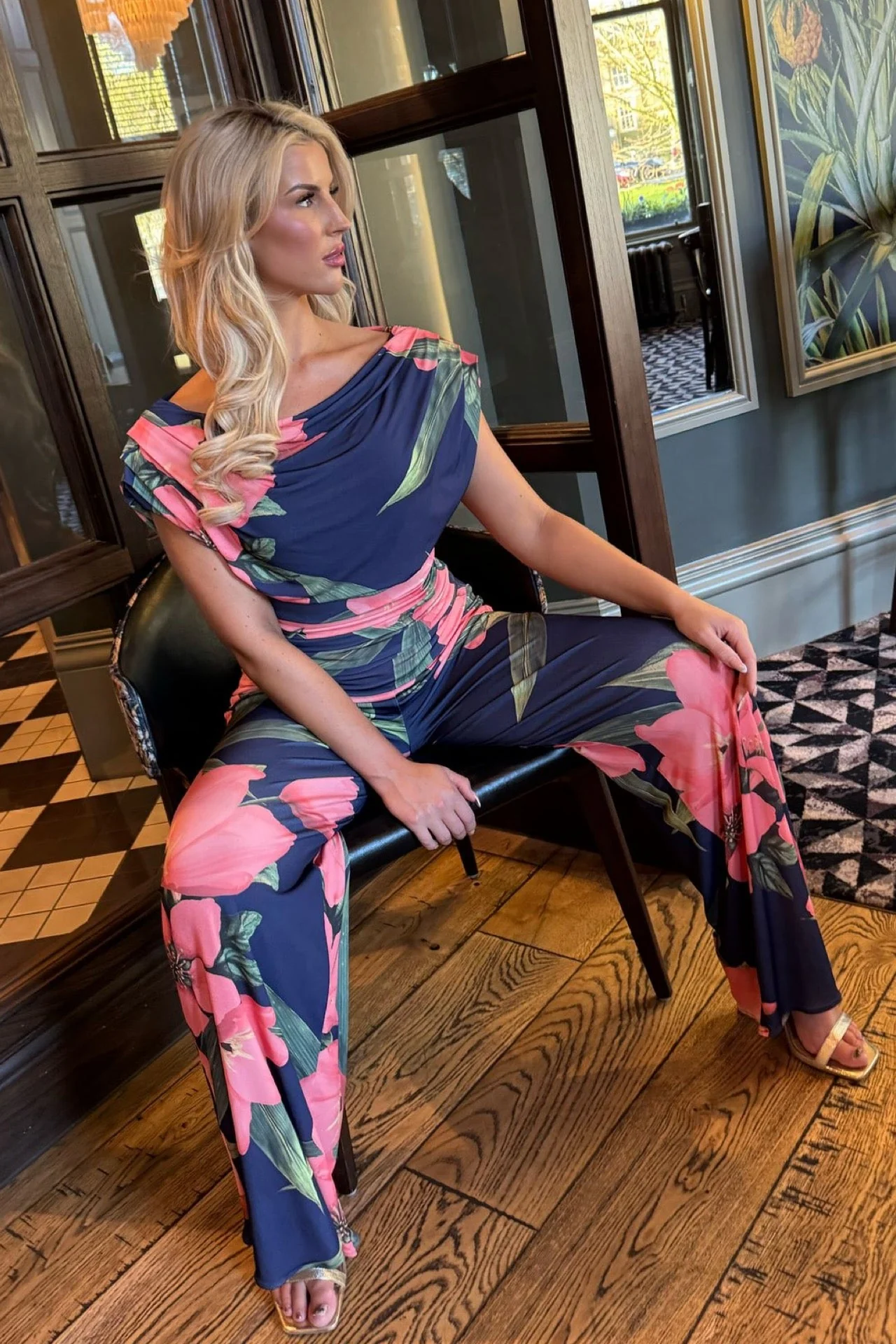 Atom Label Navy & Coral Floral Carbon Jumpsuit - Image 3
