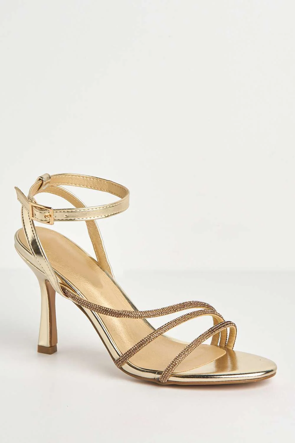 Carra Diamante Embellished Ankle Strap Sandals in Gold - Image 4