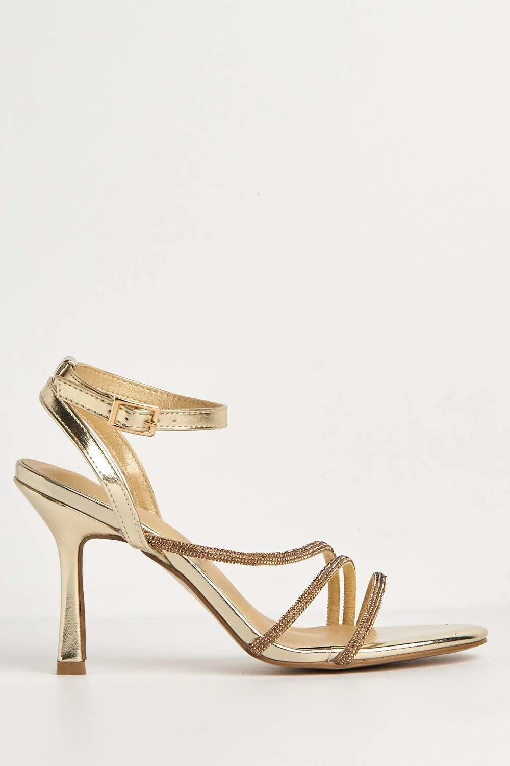 Carra Diamante Embellished Ankle Strap Sandals in Gold - Image 5