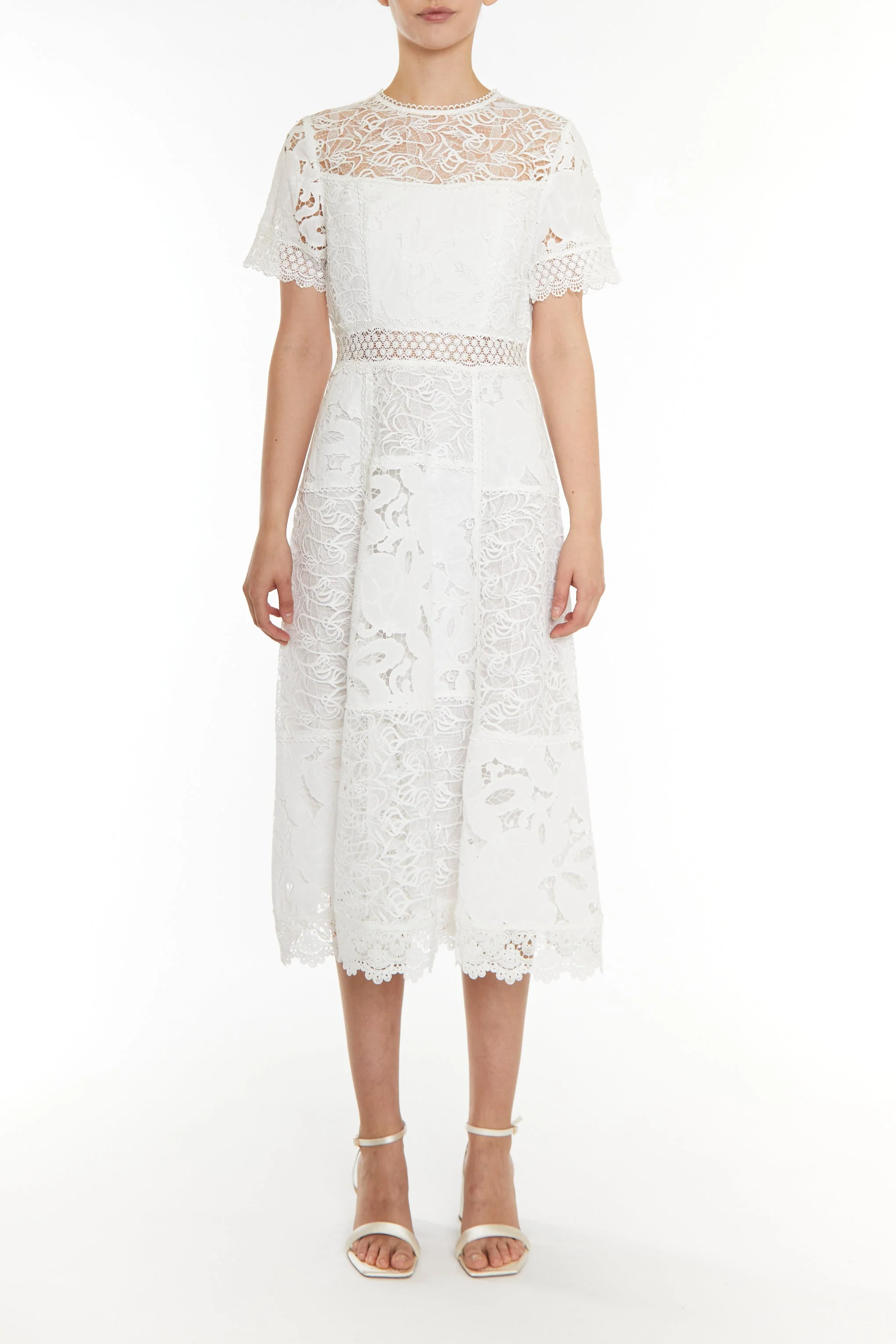 True Decadence White Charlie White Patchwork Lace A-line Midi Dress