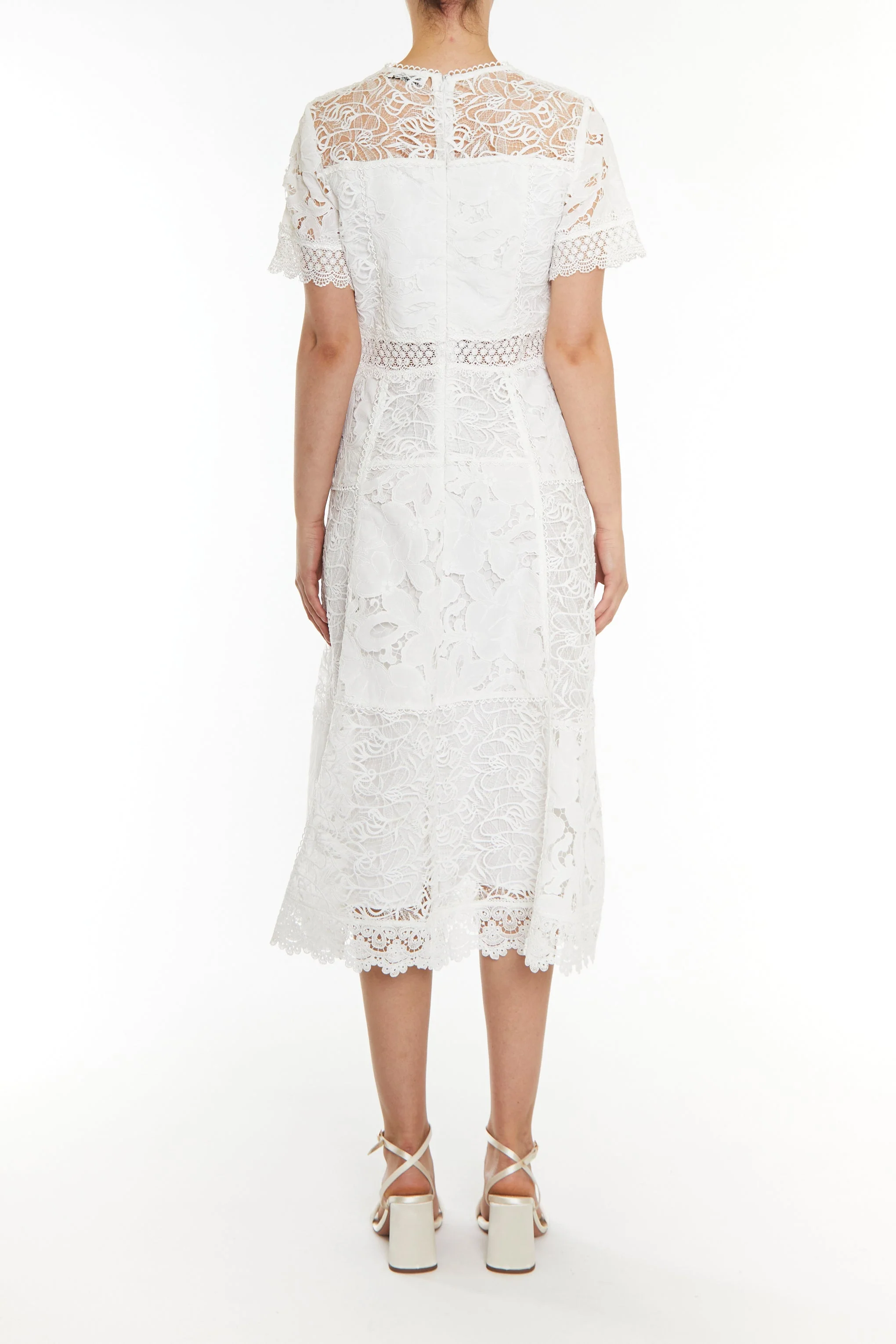 True Decadence White Charlie White Patchwork Lace A-line Midi Dress - Image 2