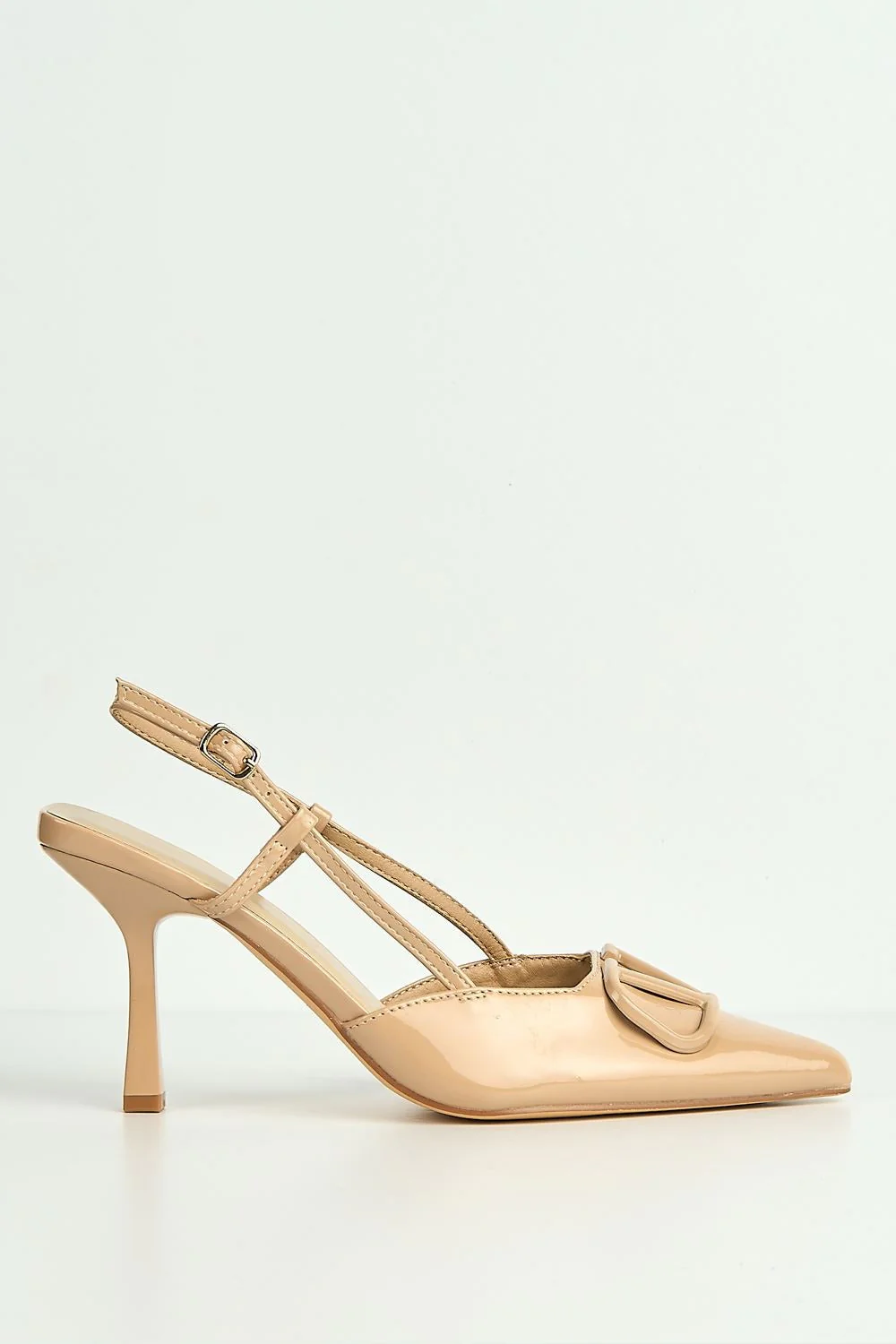 Cia Brooch Detail Slingback Court Shoes in Nude - Image 5