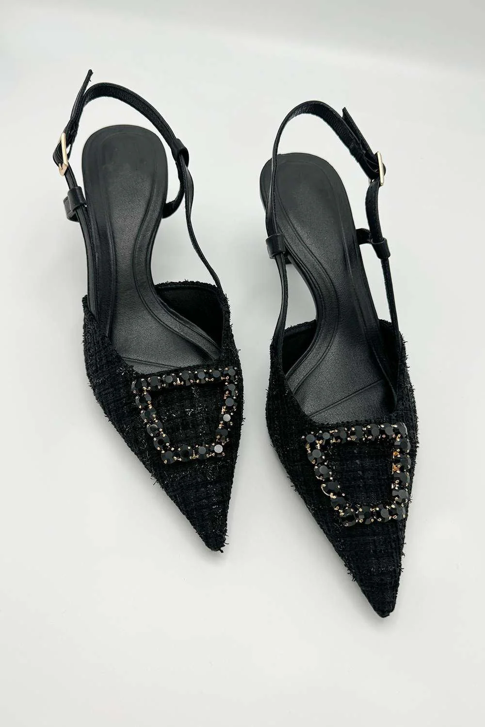 Miss Diva Black Clarrine Diamante Brooch Detail Pointed Toe Court Shoes - Image 4
