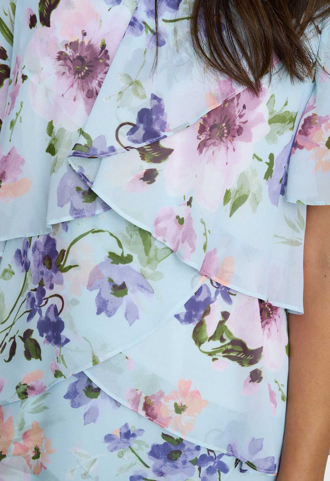 Gina Bacconi  Blue Cynthia Floral Tier Dress - Image 5