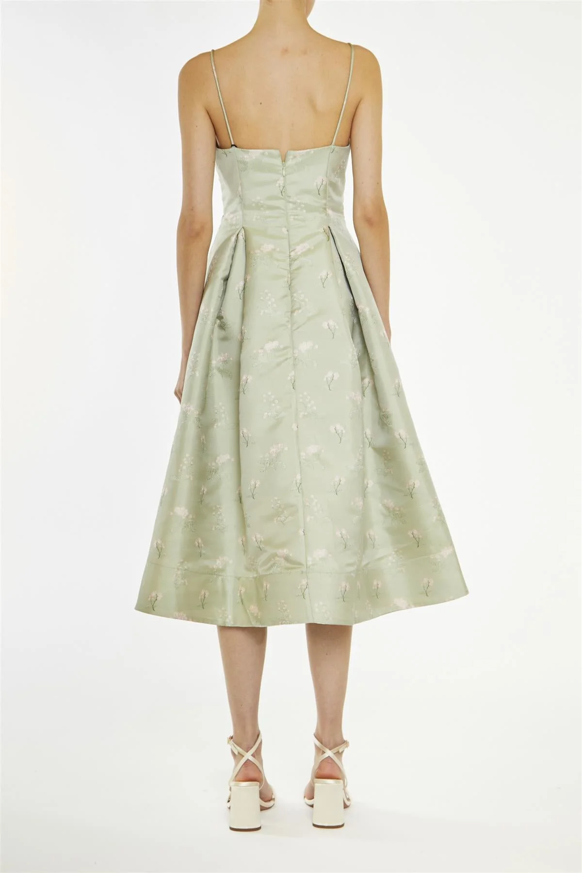 True Decadence Green Estella Floral-Jacquard Cami Skater Midi-Dress - Image 2