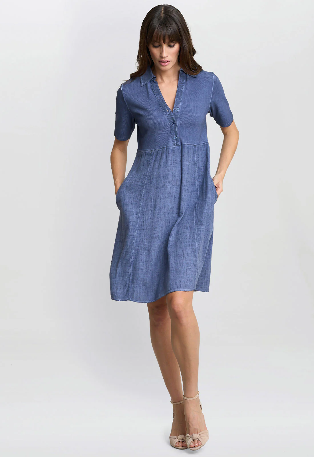 Gina Bacconi Blue Aaliyah Chambray Dress - Image 2