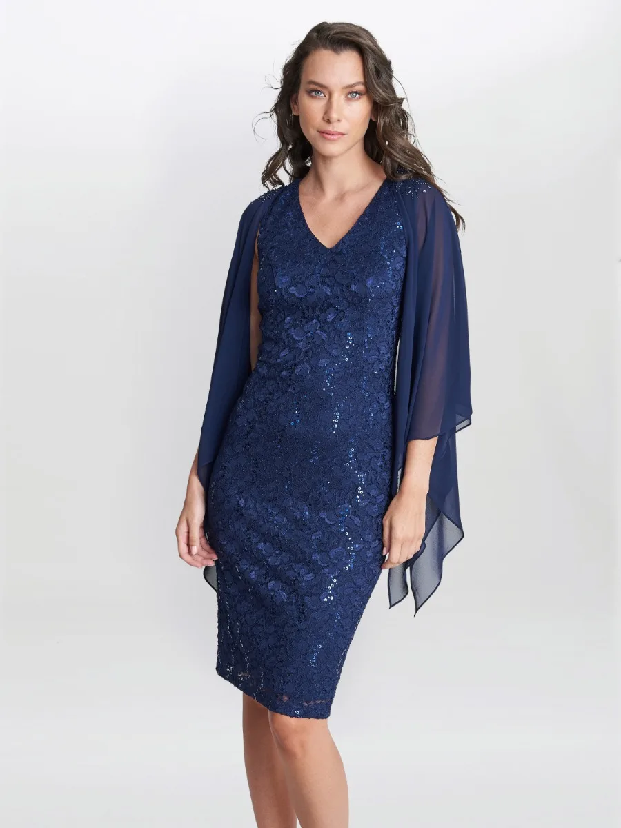 Gina Bacconi Adelaide V Neck Shift Dress With Jacket - Image 2