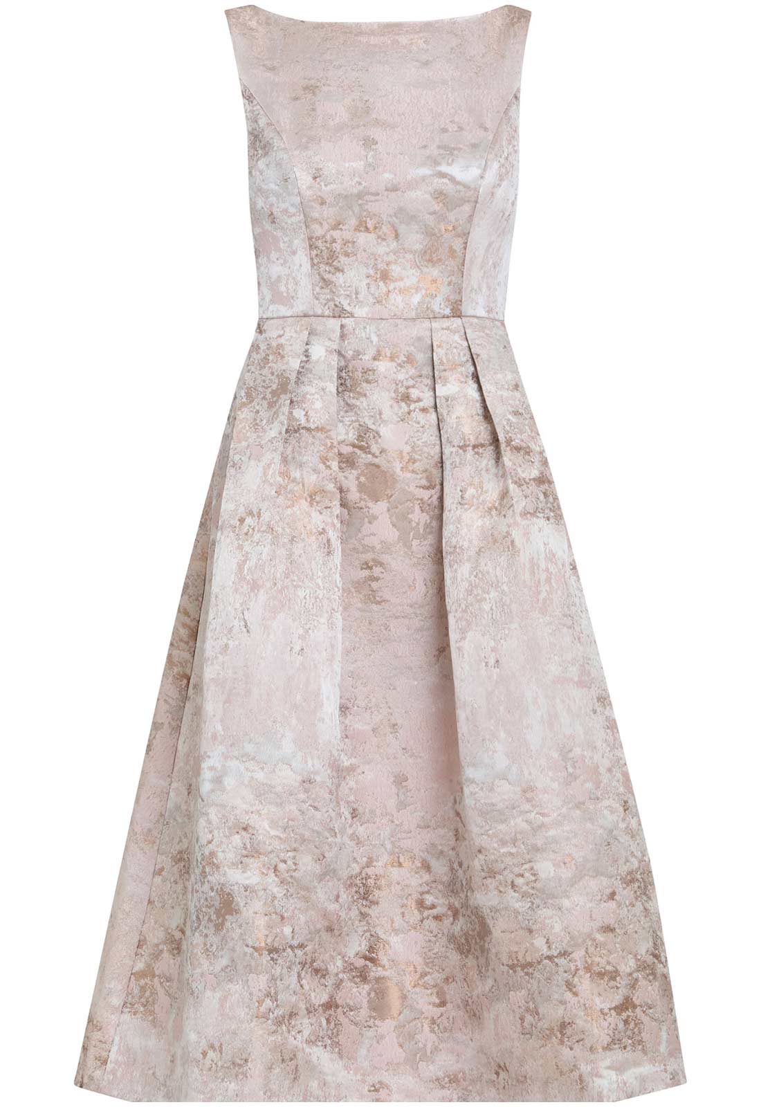 Gina Bacconi Almond Ann-Marie Metallic Jacquard Midi Dress - Image 7