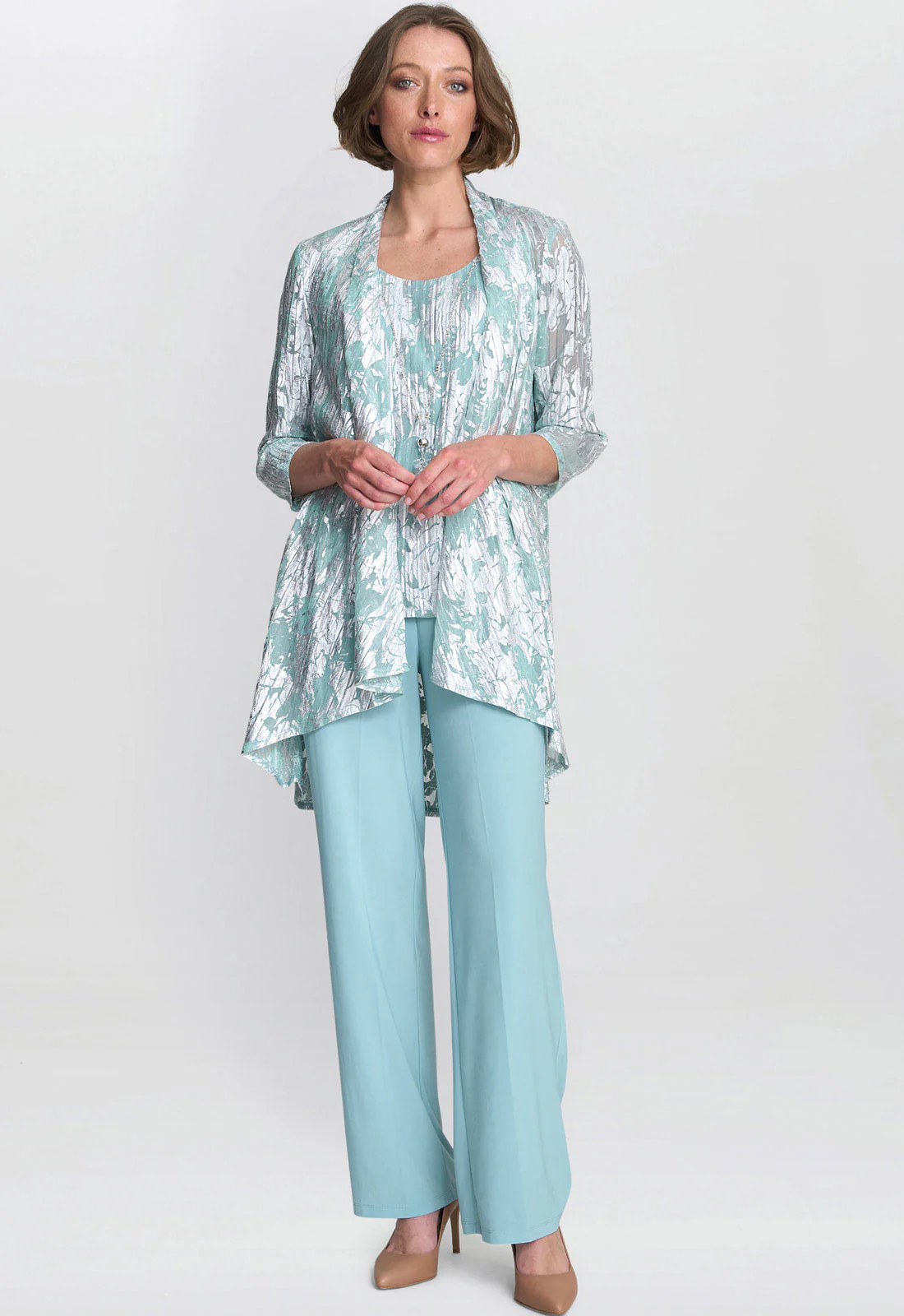 Gina Bacconi Aqua Mabel Three Piece Jacquard Trouser Suit - Image 3