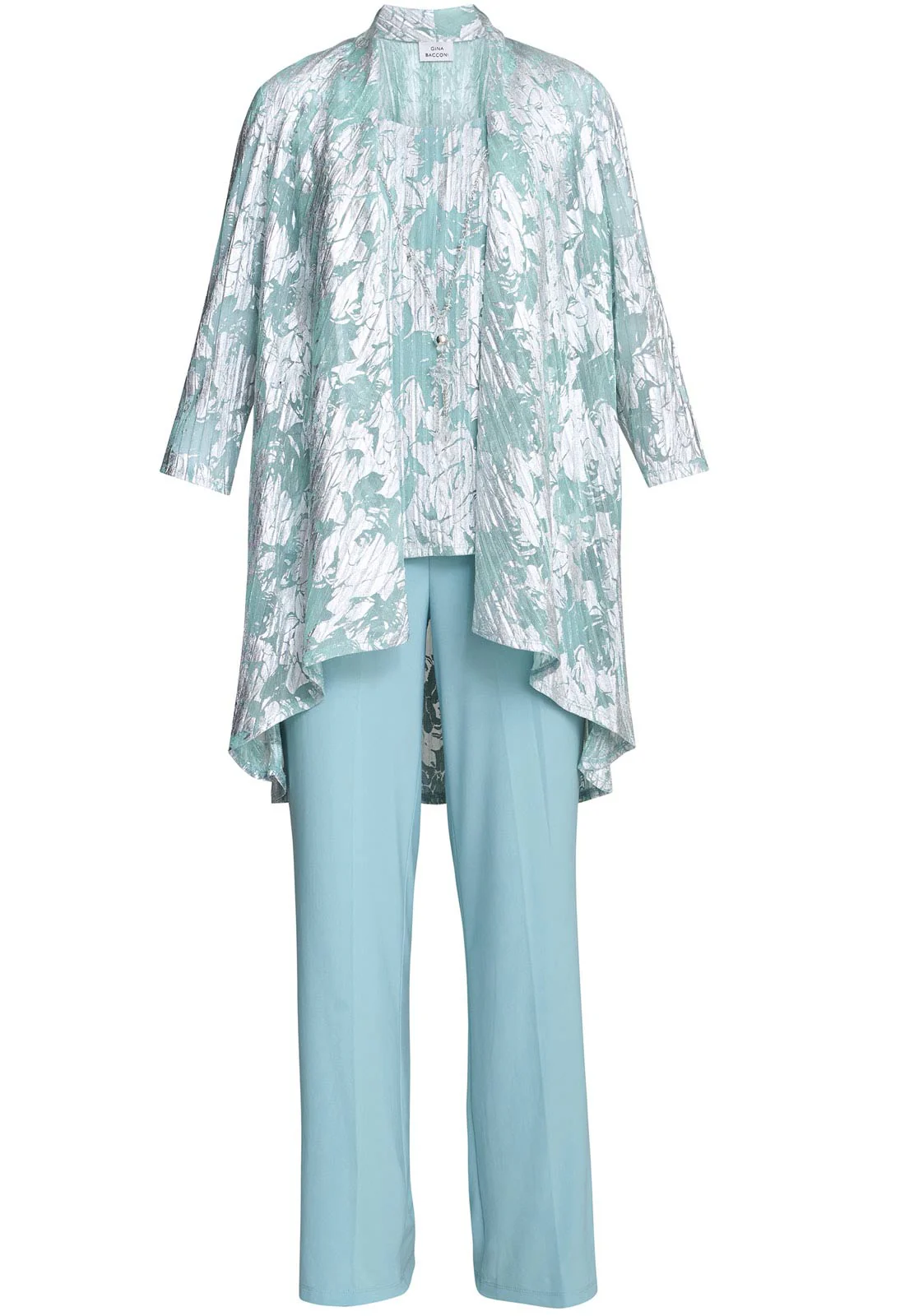 Gina Bacconi Aqua Mabel Three Piece Jacquard Trouser Suit - Image 4