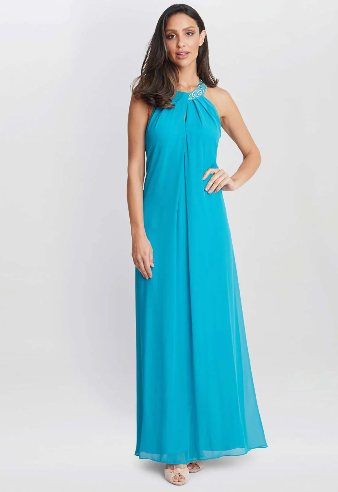 Gina Bacconi Aqua Pamela Halterneck Maxi Dress - Image 3