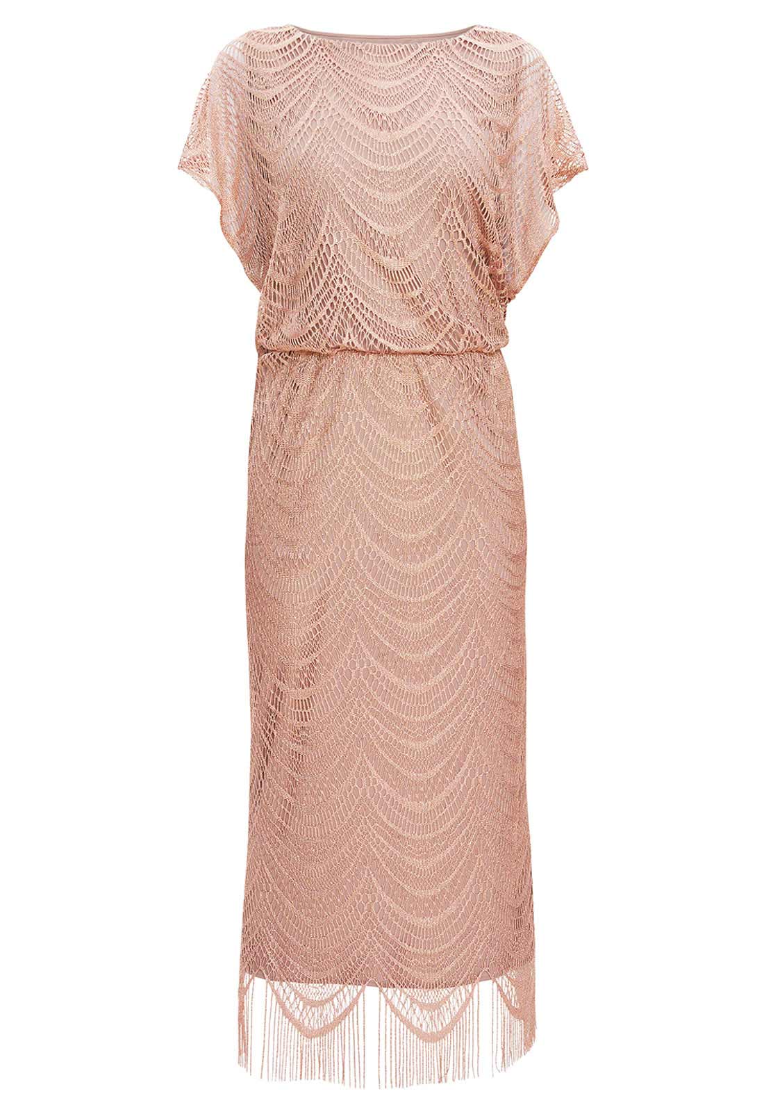 Gina Bacconi Arleen Long Blouson Fringe Hem Dress - Image 3