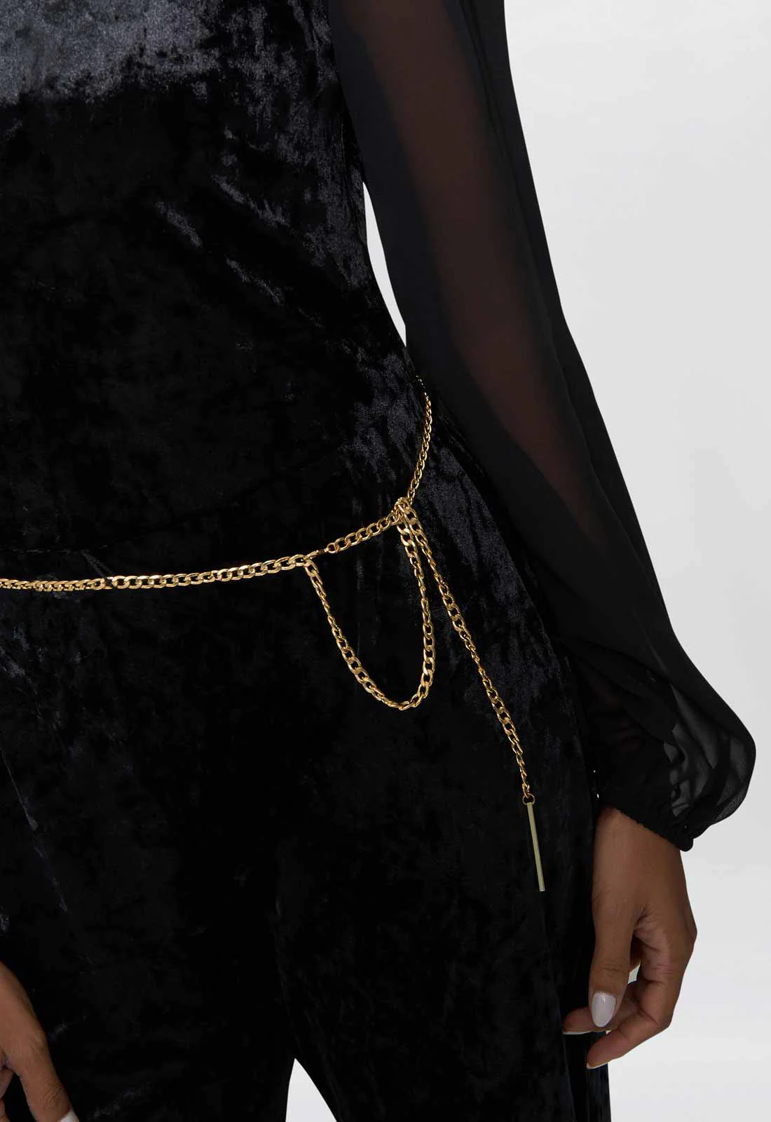 Gina Bacconi Black Alaska Velvet Jumpsuit With Sheer Sleeves - Image 5