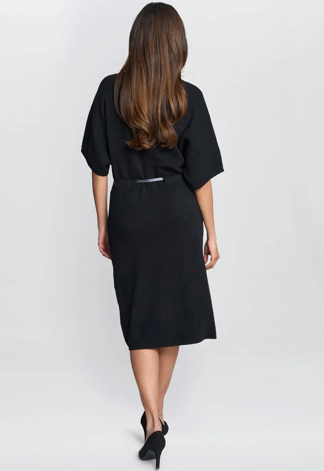 Gina Bacconi Black Alaura Belted Knit Midi Dress - Image 4