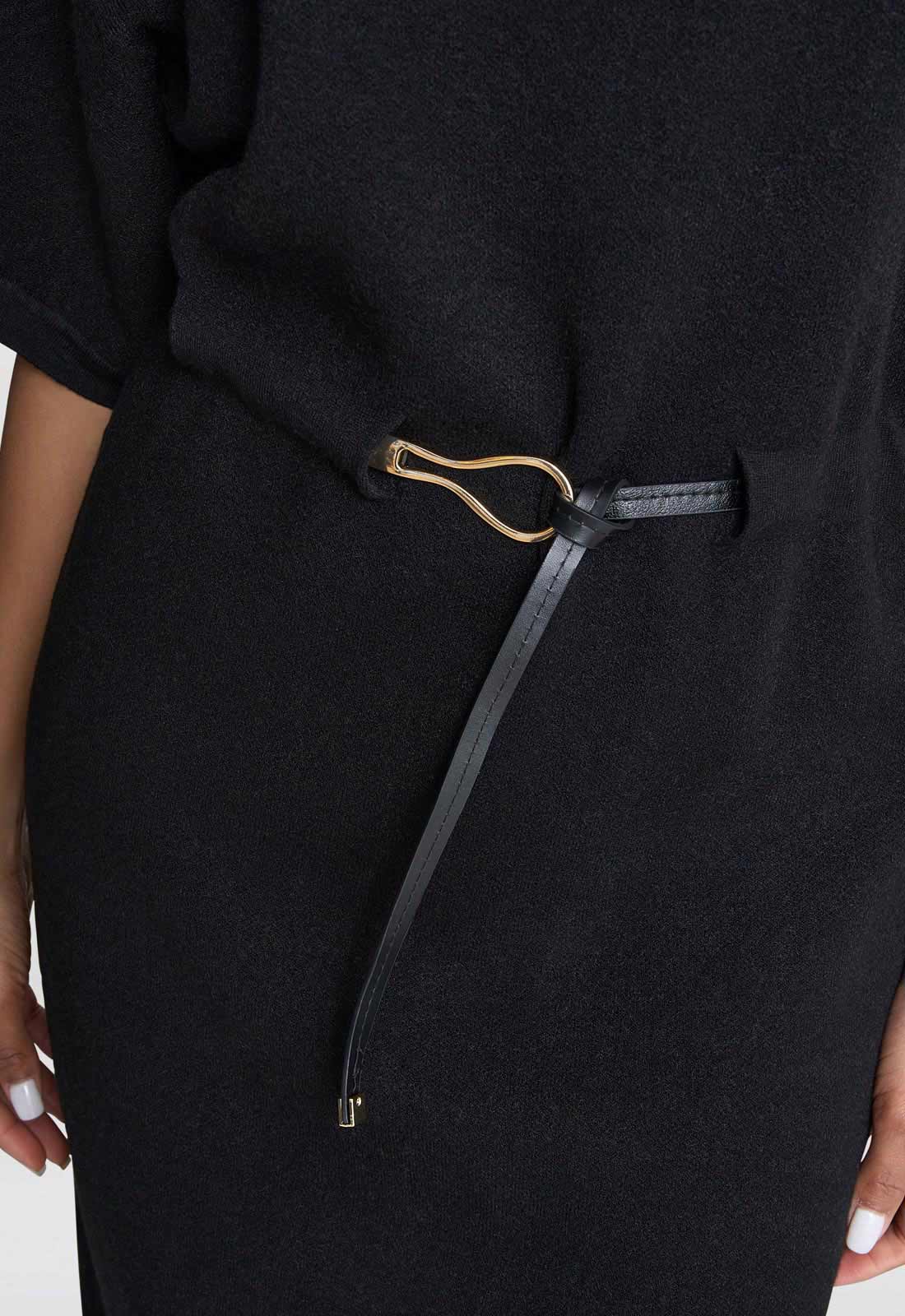 Gina Bacconi Black Alaura Belted Knit Midi Dress - Image 6