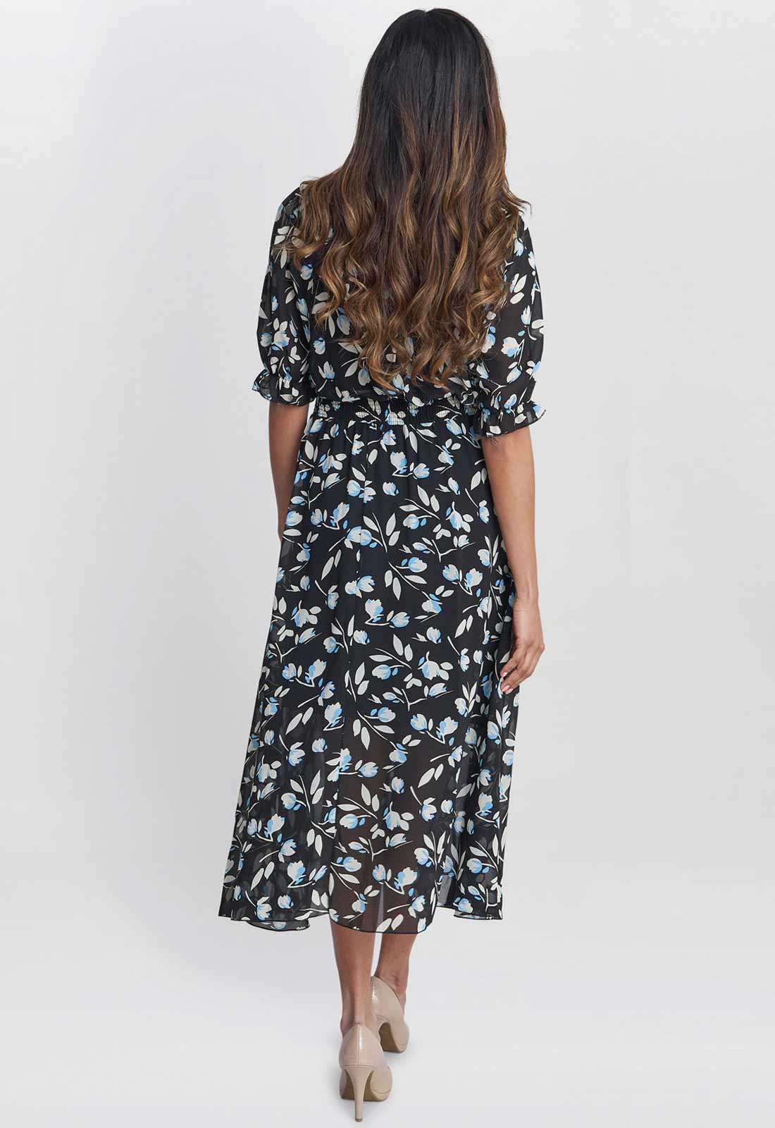 Gina Bacconi Black and Multi Mimi Godet Pussy Bow Dress - Image 3