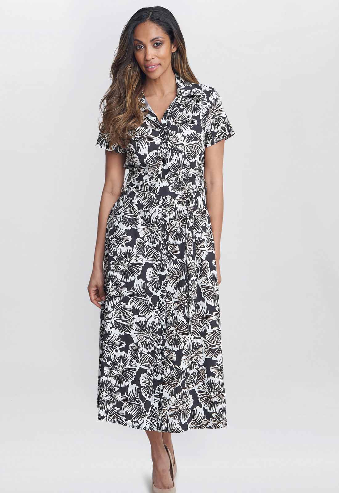 Gina Bacconi Black and White Ivonne Short Sleeve Shirt Dress - Image 2