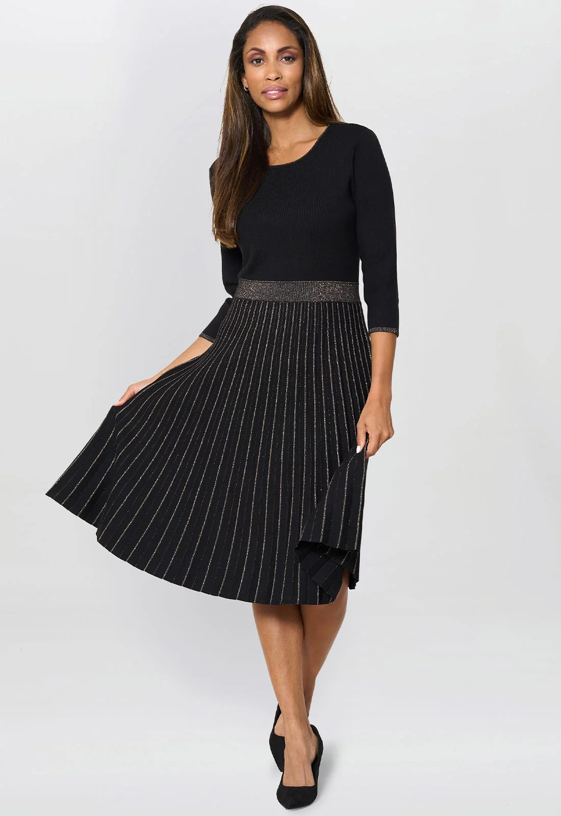 Gina Bacconi Black Apple Pleated Midi Dress - Image 2