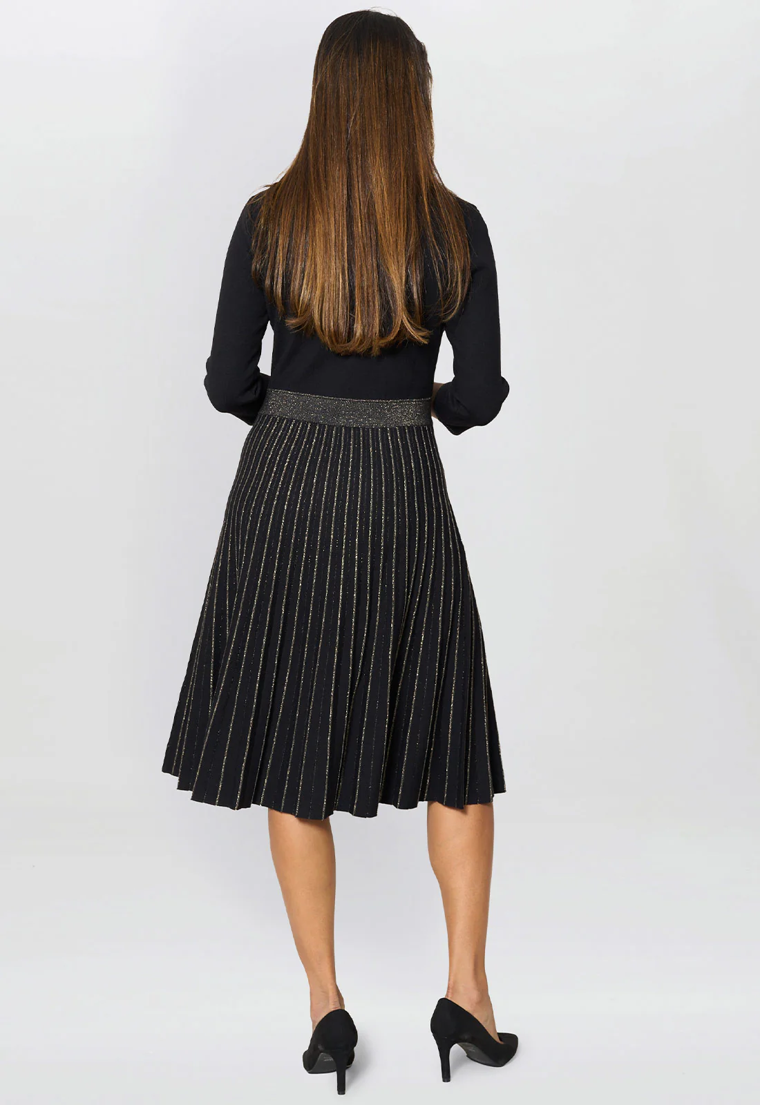Gina Bacconi Black Apple Pleated Midi Dress - Image 4